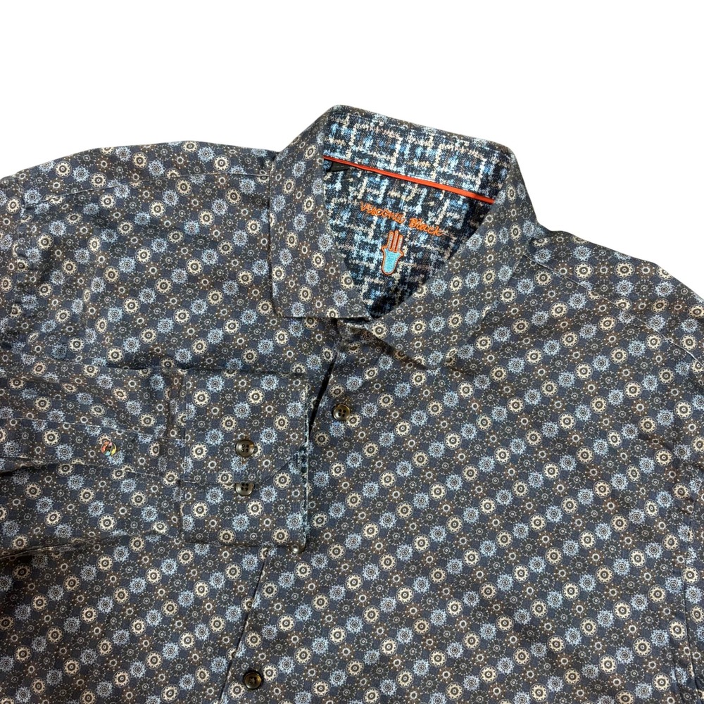 Luchiano Visconti Black Mens XL Blue Geometric Medallion Print Button Down Shirt